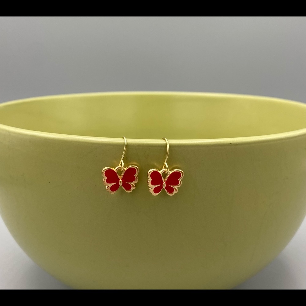 Tiny Red and Gold Butterfly Earrings New 4/$15 - Picture 2 of 2